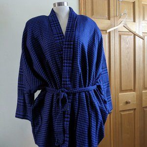lauren lein Blue/ Black Wool Houndstooth pattern Belted Robe Jacket/coat  M/L